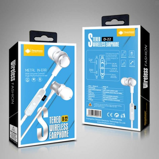 Casti metalice Deepbass D-22 In-Ear Wireless Bluetooth - Alb