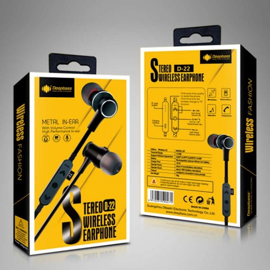 Casti metalice Deepbass D-22 In-Ear Wireless Bluetooth - Negru