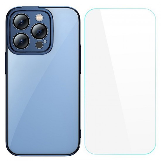 Husa spate pentru iPhone 14 Pro Baseus Glitter plus Folie Protectie - Navy