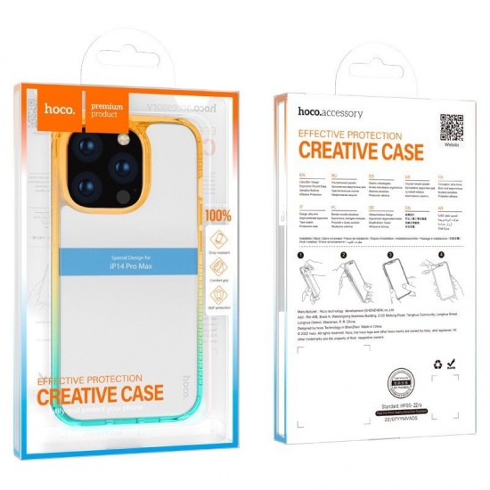 Husa spate pentru iPhone 14 Pro Max Hoco Crystal - Verde/Portocaliu