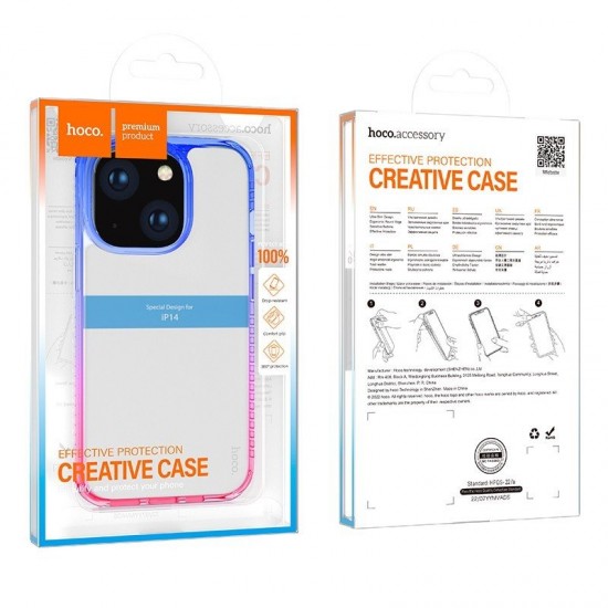 Husa spate pentru iPhone 14 Hoco Crystal - Rosu/Albastru