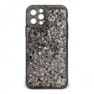 Husa spate pentru iPhone 12 Pro - Hermosa Case Negru cu sclipici si cristale