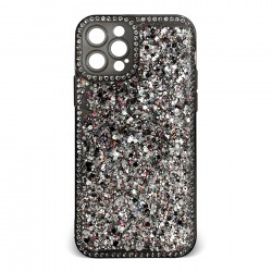 Husa spate pentru iPhone 12 Pro - Hermosa Case Negru cu sclipici si cristale