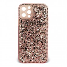 Husa spate pentru iPhone 12 Pro - Hermosa Case Roz cu sclipici si cristale