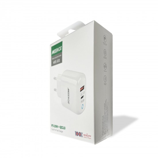 Incarcator Modem Cat Dual Port Fast Charge 20W MTC-013 - USB-typce C  Alb