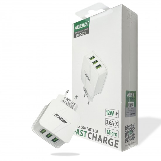 Incarcator Modem Cat Fast Charge 12W MTC-021 - 3xUSB   Alb