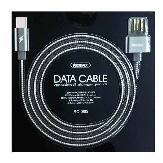 Cablu de date metalic Type-C Fast Charge Remax RC-080 - Argintiu