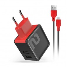 Incarcator de priza DM-20 - Fast Charge 2.4A 2xUSB + cablu microUSB - Negru