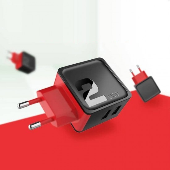 Incarcator de priza DM-20 - Fast Charge 2.4A 2xUSB + cablu microUSB - Alb