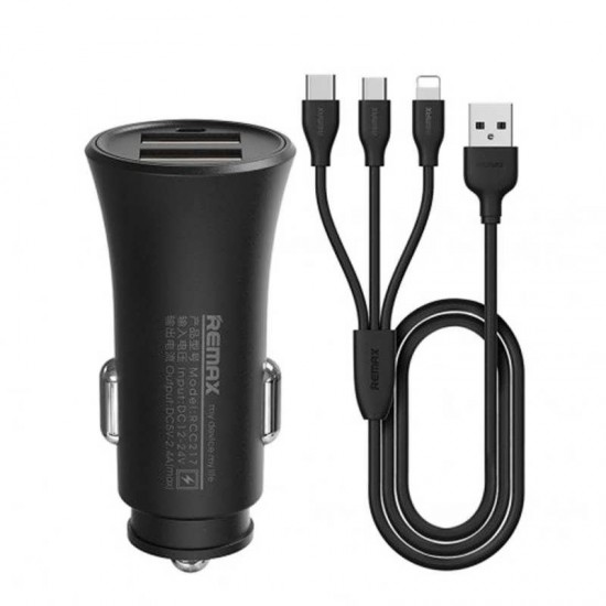 Incarcator auto dual USB Remax RCC-217 2.4A cu cablu 3-in-1