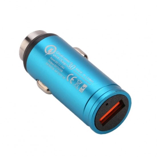 Incarcator auto metalic - 1 x USB Quick Charge - albastru