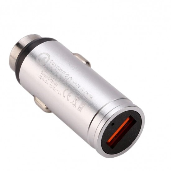 Incarcator auto metalic - 1 x USB Quick Charge - argintiu