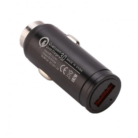 Incarcator auto metalic - 1 x USB Quick Charge - negru